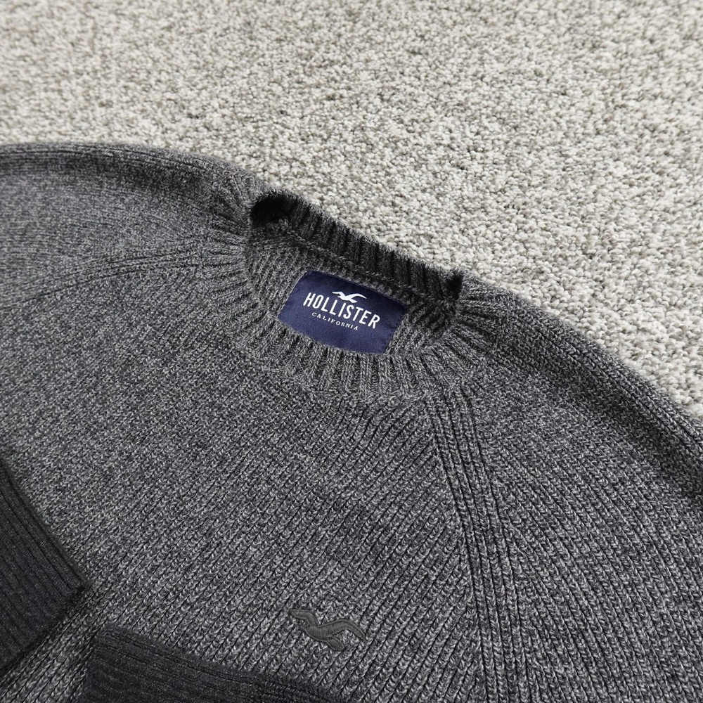 Hollister Sweater Mens S Gray Black Ombre Knit Crewneck Pullover Casual Preppy